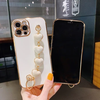 Luxusné Zlaté Electroplate Textílie Srdce Zápästia Telefón puzdro pre iPhone 12 11 Pro Max Mini X XS XR 7 8 Plus Mäkké Pokrytie Coque