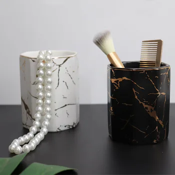 Nordic štýl iny mramoru držiak na pero make-up štetec pohár skladovanie pohár domáce dekorácie kameň zlato držiak na pero