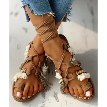 Karinluna IN hot Predaj nové módne dámske topánky byt s letnou fringe sandále bežné slip-on, plus veľkosť 35-43 topánky ženy