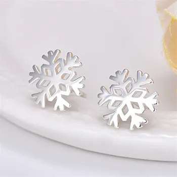 Móda Strieborná Farba Snowflake Stud Náušnice pre Ženy Vianočný Darček Šperky pendientes boucle d oreille A059