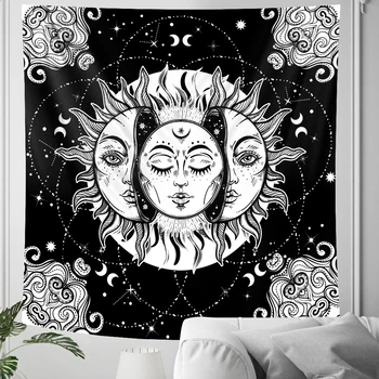 Čierna a biela sun moon psychedelickej scény čiar domov umelecké dekoratívne gobelín Hippie České dekoratívne Mandala yoga mat
